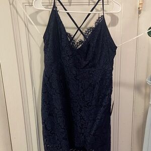 Lulu's Navy Blue Lace Backless Dress